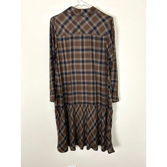 Soft Surroundings Dress Women's‎ XS Dorset Drop Waist Flannel Midi Brown Plaid - Picture 2 of 12